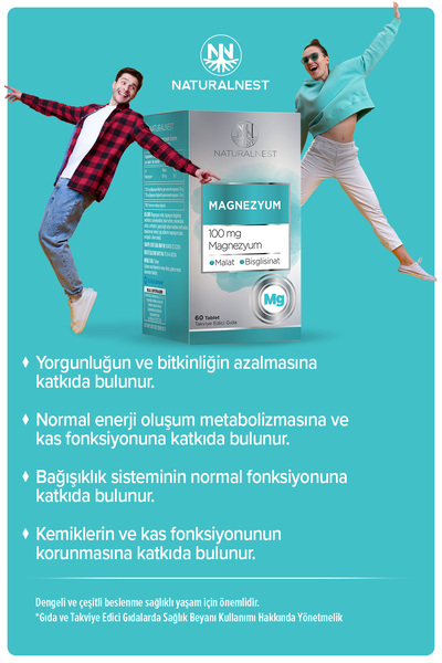 Naturalnest Magnezyum 100 mg 60 Tablet- Malat, Bisglisinat
