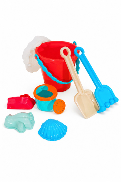 Waldern Toys Kova Suluklu Ve Kalıplı Deniz Plaj Kum Oyuncağı Set (Kırmızı - Sarı)