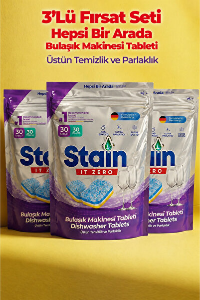 Stain İt Zero Hepsi Bir Arada Bulaşık Makinesi Tableti & Güçlü Temizlik Üstün...