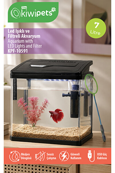 Tiny Kiwipets KPF-10591 LED Işıklı Akvaryum | Filtreli & USB Aydınlatma & Kom...