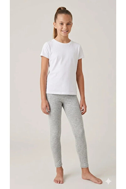 Sibel Günay Butik Gray Gray Girls' Cotton Lycra Tights – Ankle-Fit Casual Tig...