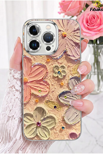 Fibaks iPhone 16 Pro Max Kılıf Renk Değiştiren Taşlı Kamera Lens Korumalı Par...