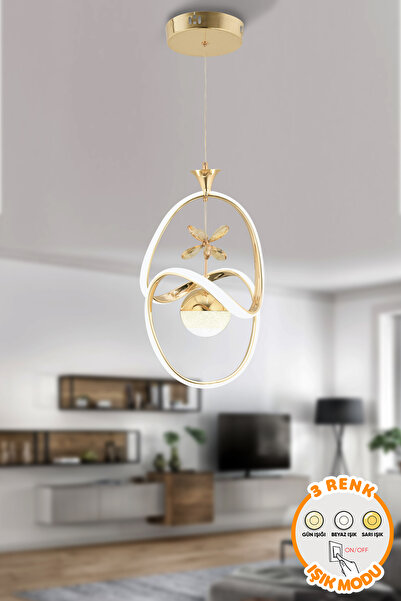 Dekorluna Leon Gold 3 Renk Işık Özellikli Modern Kaplama Sarkıt Led Avize Sal...