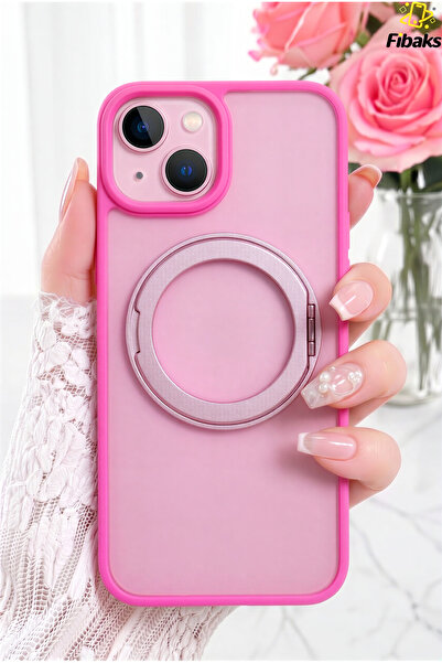 iPhone 13/14/15 Case 360° MagSafe Compatible Matte Shockproof Phone Case with Metal Stand Pink