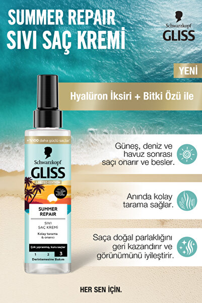 Gliss Summer Repair Kolay Tarama Onarıcı Sıvı Saç Kremi Çok Yıpranmış Kuru Sa...
