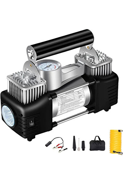 Cady One 12V air compressor with pressure gauge and LED light, car tire infla...