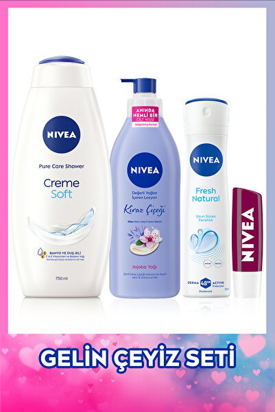NIVEA Gelin Çeyiz Seti, Creme Soft Duş Jeli, Nemlendirici Vücut Losyonu, Spre...
