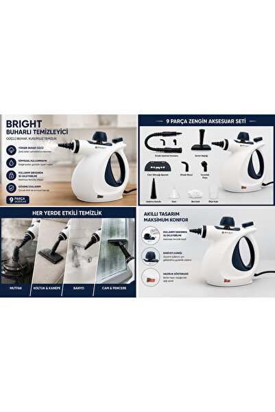 Bright Elegance Be-3410 9 In 1 Çok Fonksiyonlu El Tipi Basınçlı Buharlı Temizlik Makinesi Ev, Zemin,