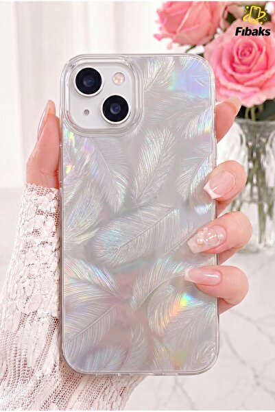 Fibaks iPhone 13/14 Kılıf Parlak Hologram Yaprak Desenli Darbe Emici Kamera K...