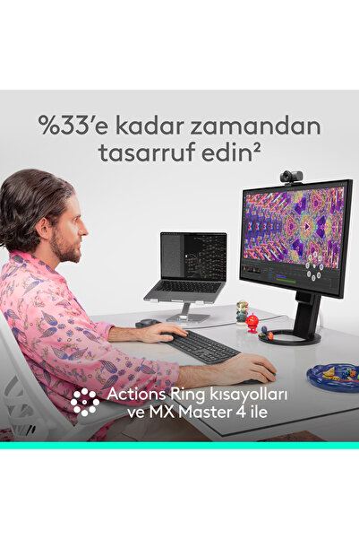 logitech MX Master 4 Dokunsal Geri Bildirimli 8000 DPI Sessiz Kablosuz Bluetooth Mouse, Koyu Gri 910-007562