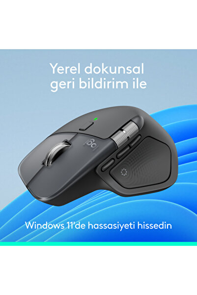 logitech MX Master 4 Dokunsal Geri Bildirimli 8000 DPI Sessiz Kablosuz Bluetooth Mouse, Koyu Gri 910-007562