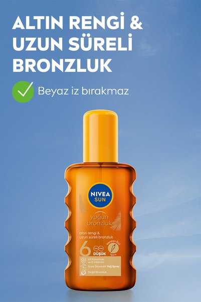 NIVEA SUN SPF6 Bronzlaştırıcı Güneş Yağı 200 ml,Altın Rengi ve Parıltılı,Suya Dayanıklı,E Vitamini,Karoten