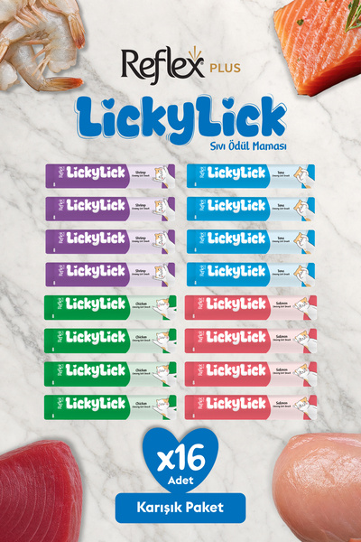 Reflex Plus Lickylick Sıvı Ödül Maması Karışık Paket 15 gr x 16 Adet