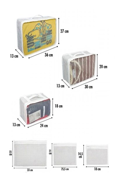 Helen's Home 6'lı Valiz Düzenleyici Bavul İçi Organizer Set Seyahat Hurcu Çizgili