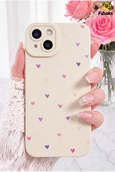 Fibaks iPhone 13/14 Kılıf Kamera Korumalı Silikon Renkli Kalp Tasarımlı Kamer...