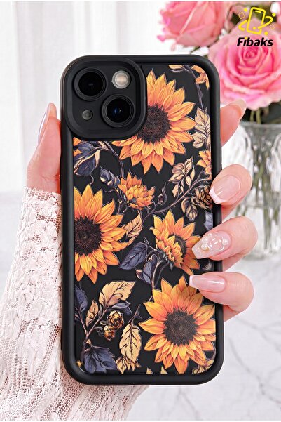 Fibaks iPhone 13/14 Kılıf Yumuşak Dokulu Ayçiçeği Desenli Yumuşak Kamera Koru...