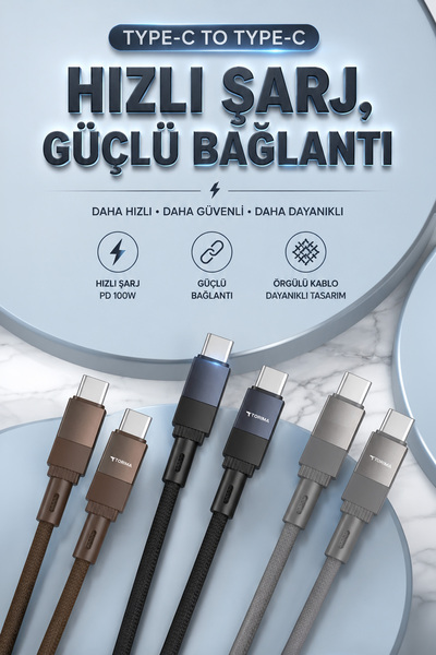 Torima Şarj Kablosu Type-C to Type-C Data Kablo U18 Kahverengi
