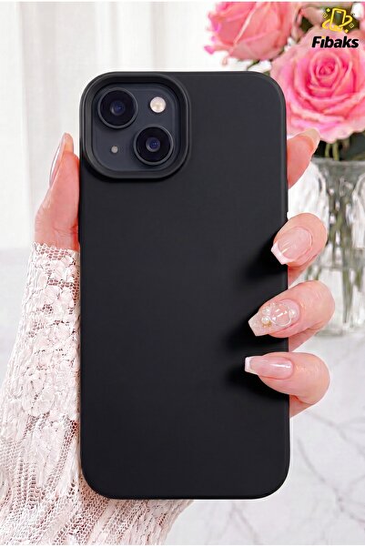 Fibaks iPhone 13/14/15 Kılıf Kadife Lansman Soft Yumuşak Liquid Silikon Kamer...
