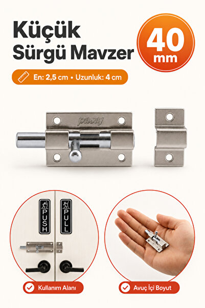Badem10 Küçük Mavzer Sürgü Sürgülü Sürgüsü Kilit Saten 25x40 mm Kapı Pencere ...