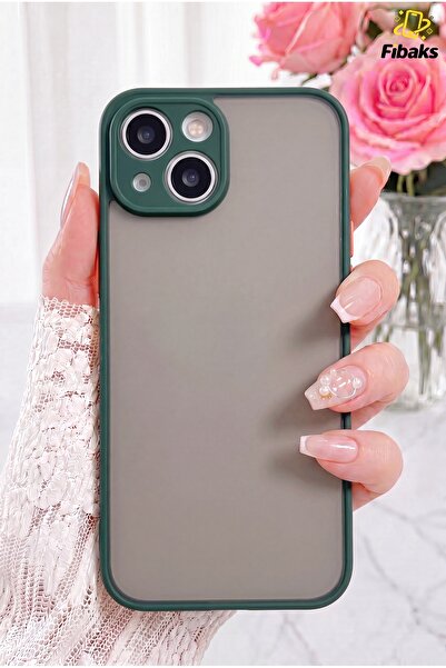 Fibaks iPhone 13 Kılıf Kamera Korumalı Renkli Tuşlu Mat Transaparan Kapak