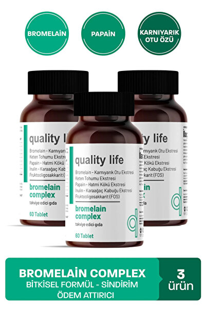 Quality Life 3 Kutu Bromelain Complex  180 Tablet Bromalain Hapı Ananas İçere...