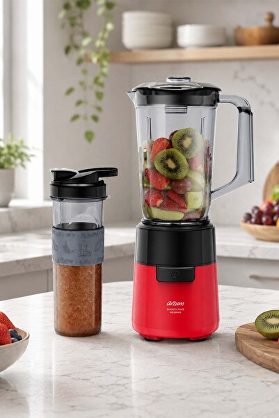 Arzum AR1196 Shake'N Take Megamix Sürahi Blender 550W, 1L Sürahi, 550 ml Taşınabilir Şişe, Kırmızı