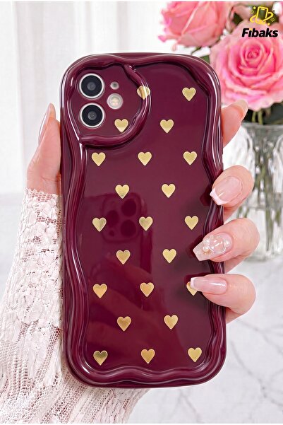 Fibaks iPhone 11 Kılıf Kamera Korumalı Dalga Kenarlı Minik Sarı Kalp Desenli ...
