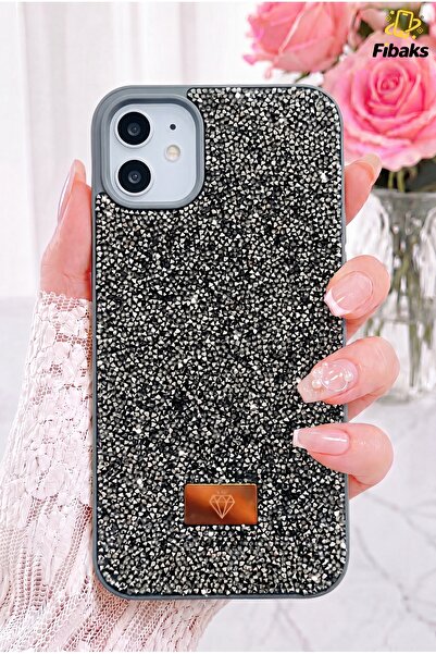 Fibaks iPhone 11 Kılıf Içi Kadife Elmas Tasarımlı Gri Taşlı Işıltılı Pırlanta...