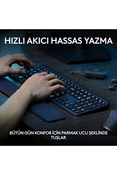logitech MX Keys S Gelişmiş Aydınlatmalı Tam Boyutlu Kablosuz Türkçe Q Klavye, Siyah 920-011594