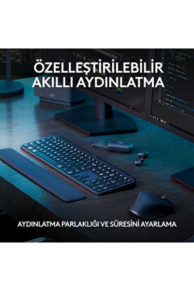 logitech MX Keys S Gelişmiş Aydınlatmalı Tam Boyutlu Kablosuz Türkçe Q Klavye, Siyah 920-011594