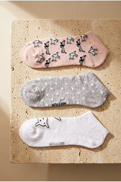 Katia&Bony 3'lü Paket Kadın Köpek Desenli Step Çorap