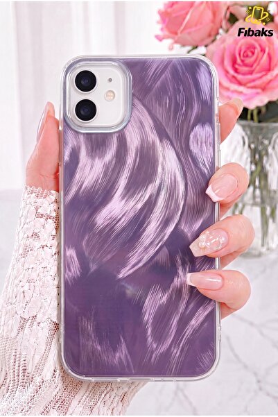 Fibaks iPhone 11 Kılıf Tüy Ebru Desenli Darbe Emici Mor Renkli Silikon Koruyu...