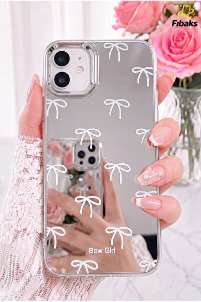 Fibaks iPhone 11 Kılıf Aynalı Bow Girl Fiyonk Desenli Darbe Emici Silikon Kapak