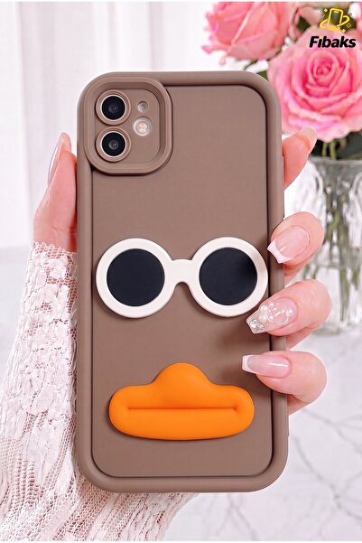 Fibaks iPhone 11 Kılıf Tasarımlı Desenli Kamera Korumalı Gözlük Renkli Kahver...