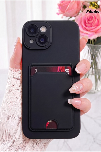 Fibaks iPhone 14 Plus/15 Plus Kılıf Kamera Korumalı Arkası Kartlıklı Cüzdanlı...