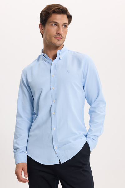 Tudors Cămașă sport albastră pentru bărbați, slim fit Dar croială Straight Ox...