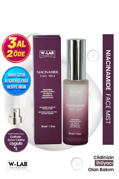 W-Lab Cosmetics Niacinamide Face Mist Cilt Tonu Eşitleyici ve Nemlendirici Yü...
