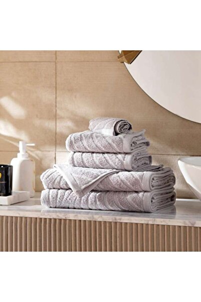PAN HOME Nathan Wave 6 Piece Solid Dyed Jacquard Towel Set - Grey
