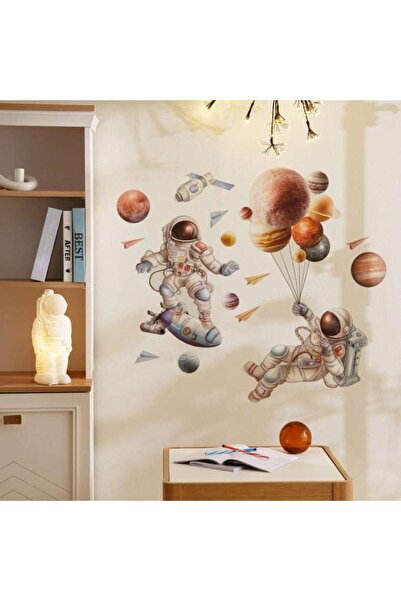 PAN HOME ملصق حائط ديكوول مكون من قطعتين بتصميم رائد فضاء وفضاء خارجي 30x90 س...