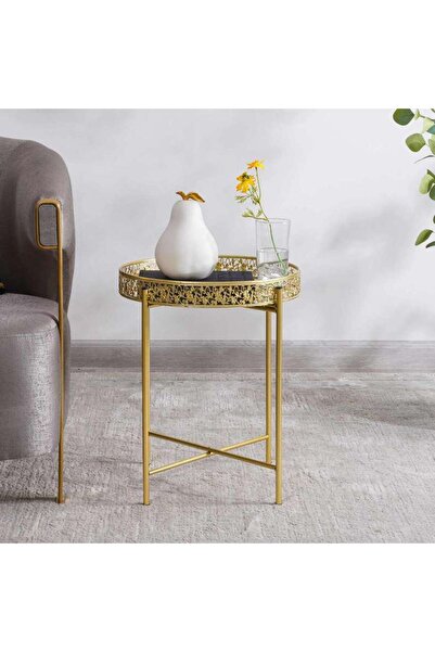 PAN HOME حامل زباهي المعدني للديكور مع صينية 42x42x47 سم - ذهبي