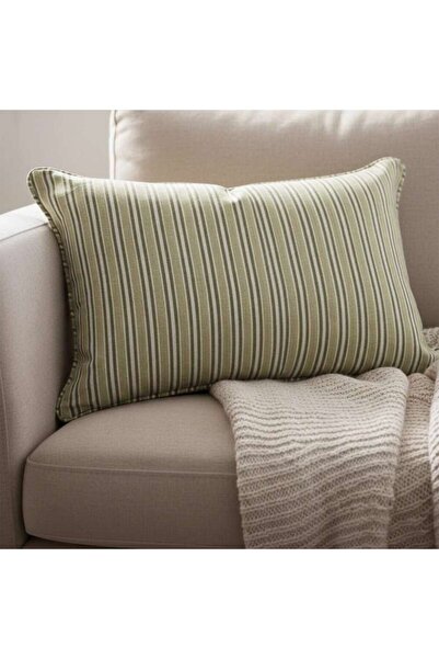 PAN HOME وسادة هيريتاج مخططة محشوة بديلة للريش 35x50 سم - زيتوني
