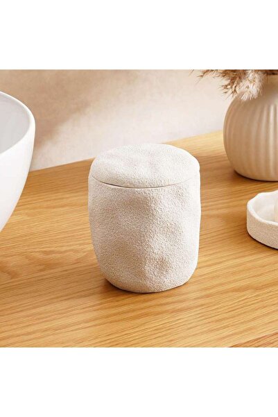 PAN HOME Crest Textured Cotton Jar 9.5x9.5x10cm - Cream
