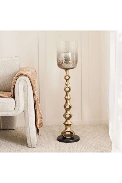 PAN HOME Craig Metal And Glass Floor Pillar Candle Holder 22x22x96.5cm - Gold