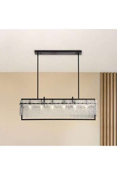 PAN HOME Lucent 6-lights E14 Glass Hanging Pendant Lamp 105x25x30cm - Black