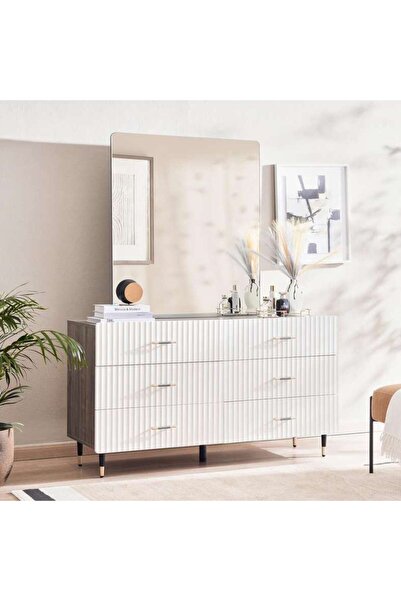 PAN HOME Aversa Dresser With 6 Drawer And Mirror - White