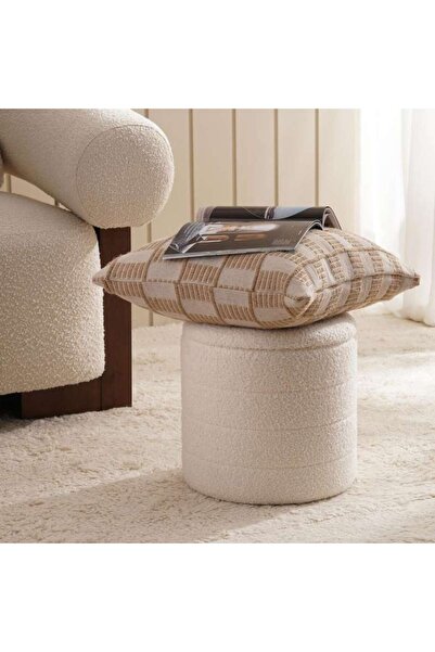 PAN HOME ساهارا بوف كرسي بذراعين مع مساحة تخزين 35x35x38 سم - لون إيكرو
