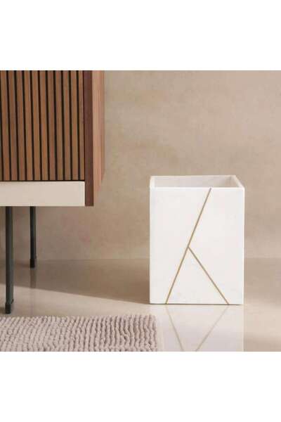 PAN HOME سلة مهملات من رخام ليلة 20.30x20.30x25.4 سم - أبيض