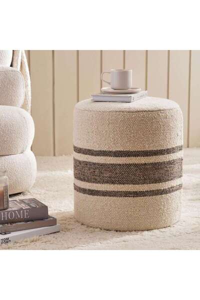 PAN HOME Provence Stripe Woolen Pouf 40x40x45cm - Ivory