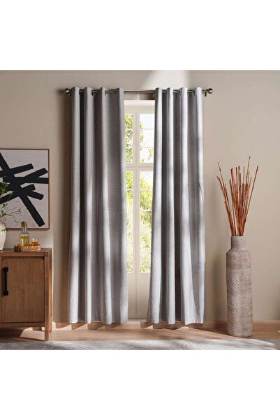 PAN HOME Wayne Textured Stripe Blackout 2 Piece Curtain Set 135x240cm - Grey