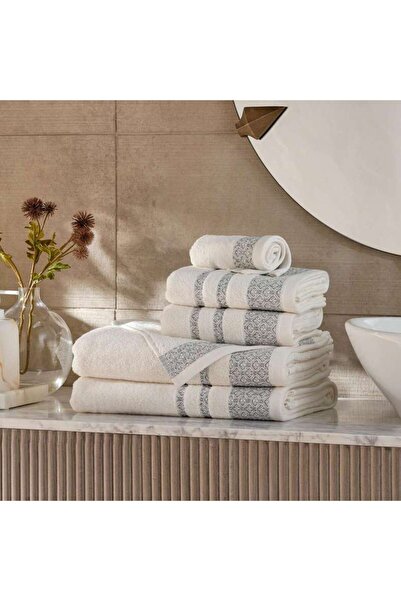 PAN HOME Warner Border 6 Piece Yarndyed Jacquard Towel Set- Grey